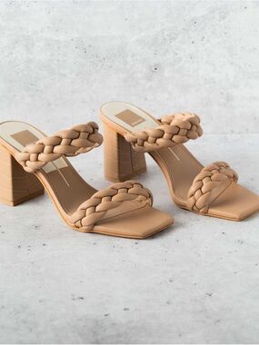 Dolce Vita Tan Braided Double-Strap Block Heel Sandals